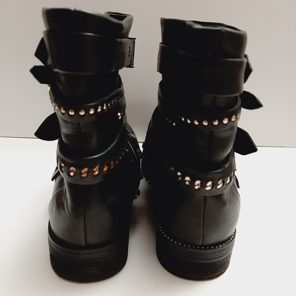 L.A.M.B. Tessa Moto Short Ankle Stud Boots Slip-On Genuine Leather Black Sz 6 M - Picture 11 of 16